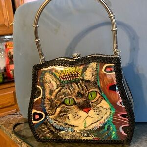 Art bag with hand painted cat